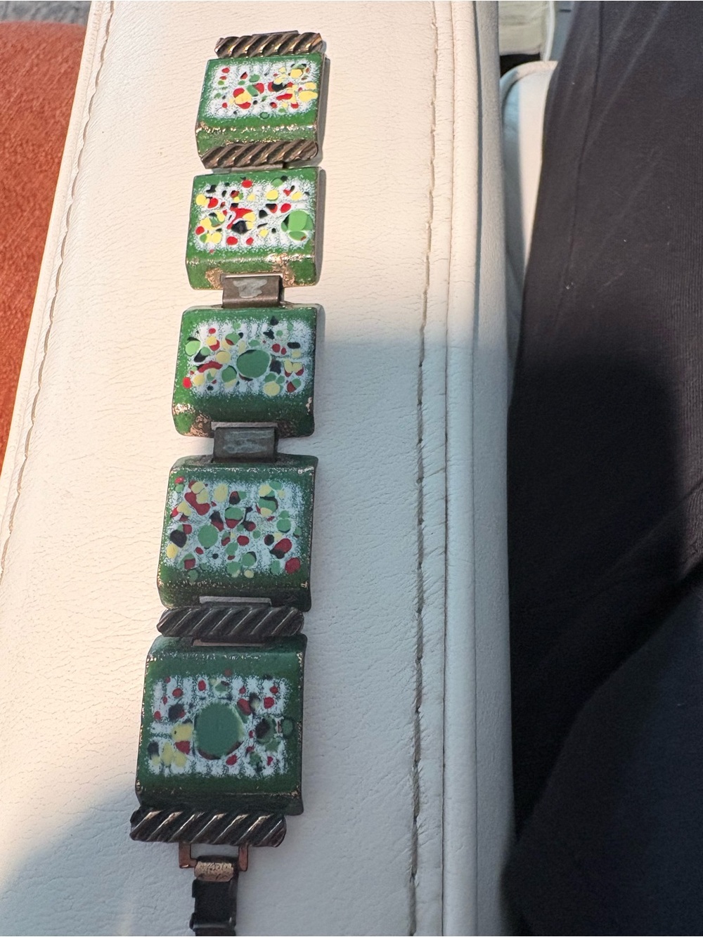 Vintage signed Matisse Green Mosaic Tile Bracelet - Women's Jewelry